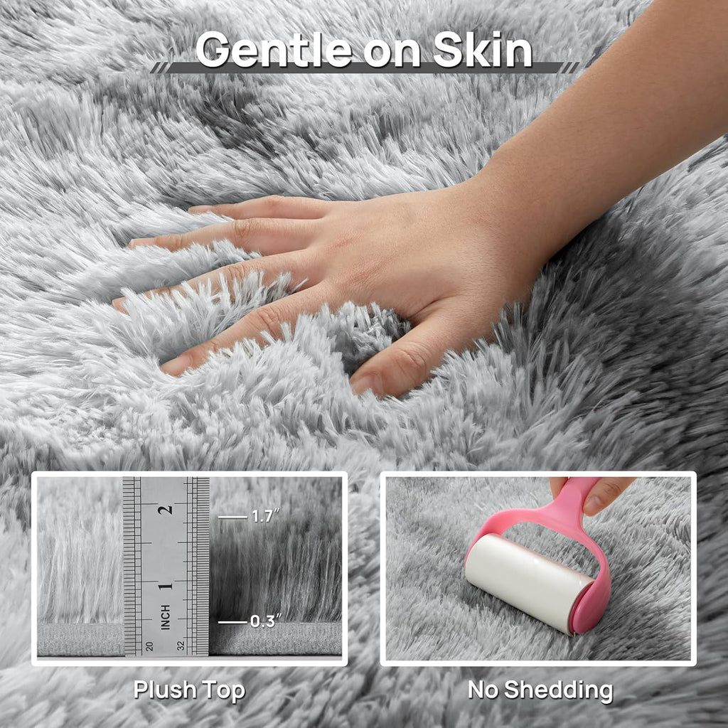 Deerhoo Large Shag Area Rugs 6 x 9, Tie-Dyed Plush Fuzzy Rug for Living Room, Ultra Soft Fluffy Furry Rugs for Bedroom, Indoor Carpet Nursery Rugs for Kids Room Home Decor, Light Grey
