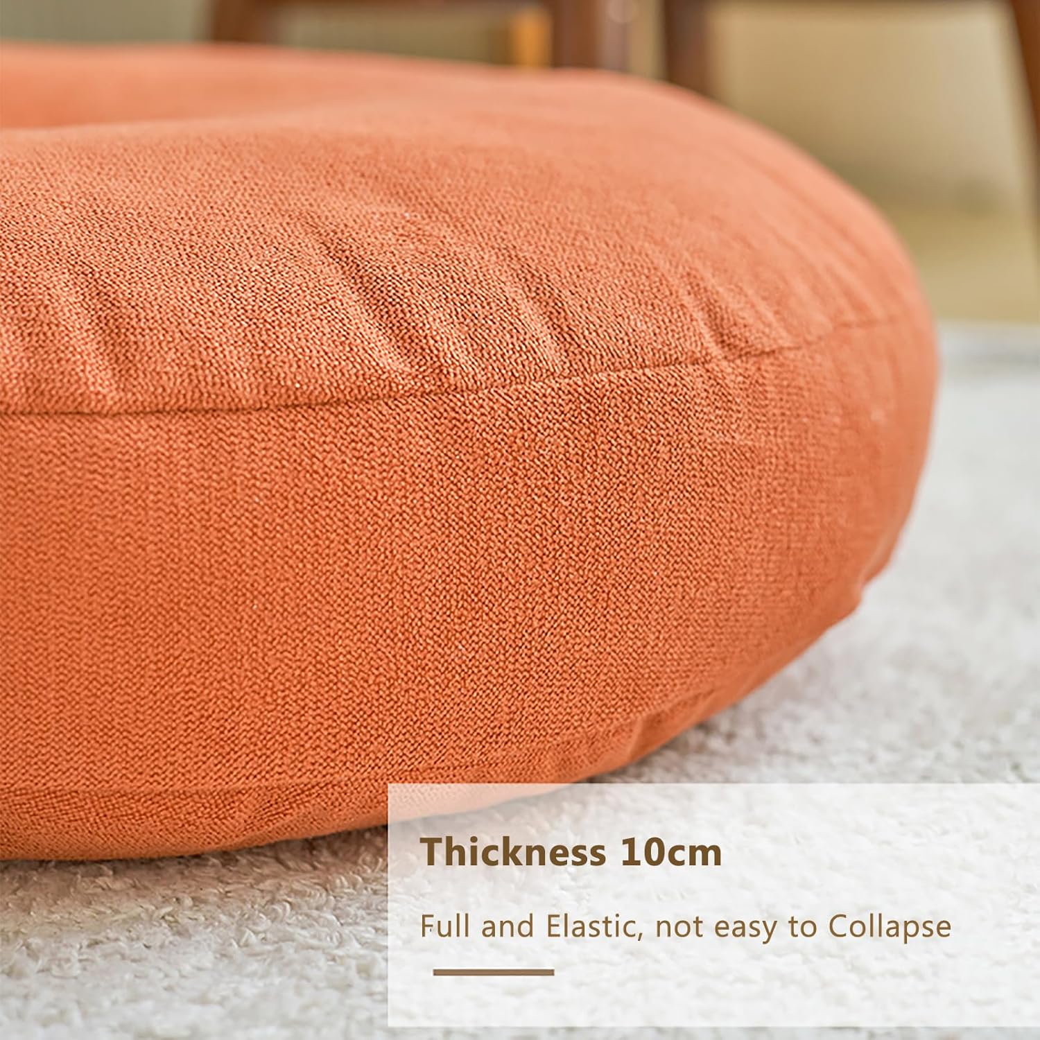 Round Floor Pillow for Adults, Meditation Floor Cushions Chenille Fabric Seat Pads Pillows Cushion for Living Room Balcony Tatami Yoga (Off-White, Diameter:18in)
