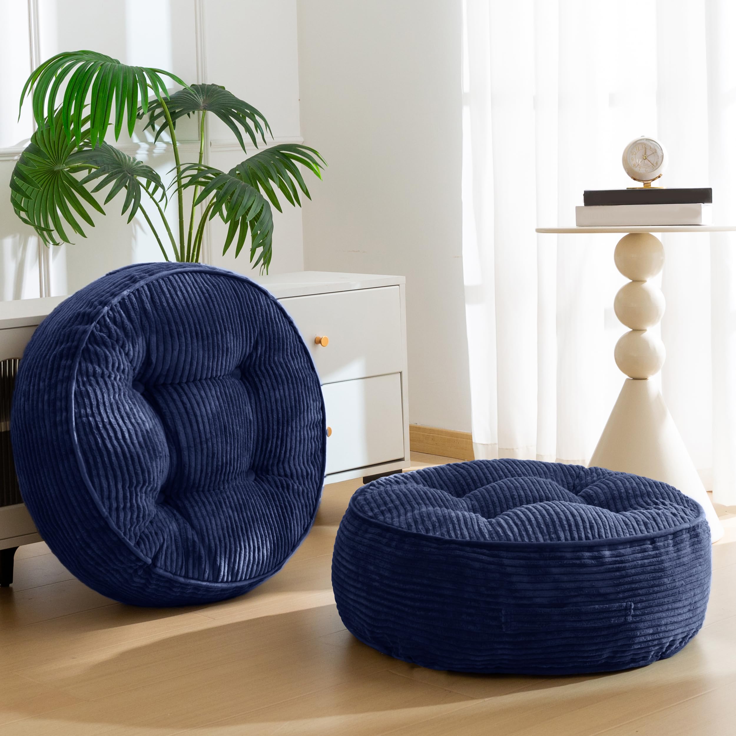 HIGOGOGO Floor Pillow Cushion for Adults, Meditation Cushion Pillow, Large Round Floor Sitting, Tufted Corduroy Cover, for Tatami Living Room or Yoga, 22x22 Inch, Beige