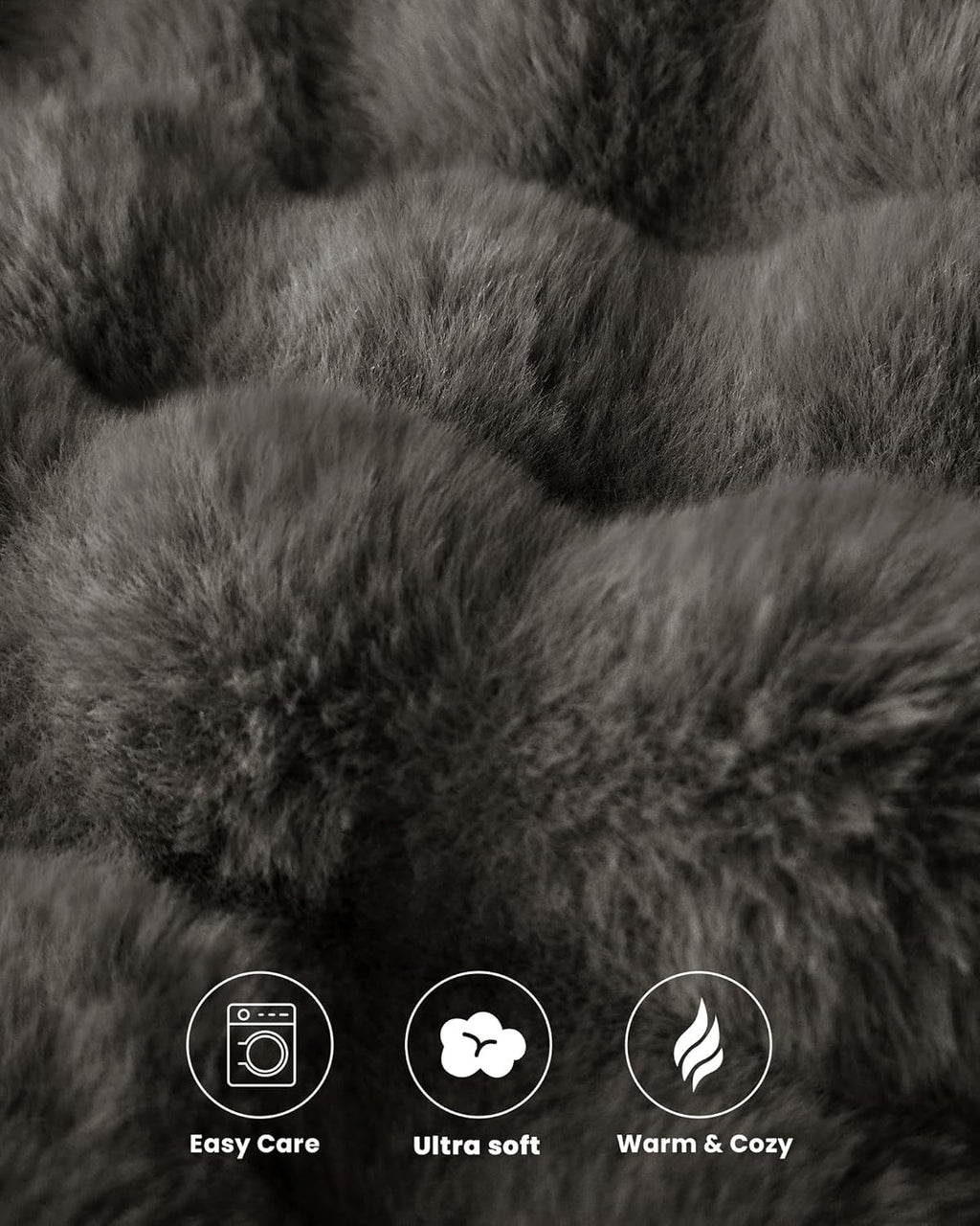 Ultra Soft Cozy Faux Fur Throw Blanket-Fuzzy Plush Thick Bubble Blanket, Fluffy Blanket for Couch, Sofa, Bedroom, and Living Room, 50x60 Inches, Dark Grey Taupe
