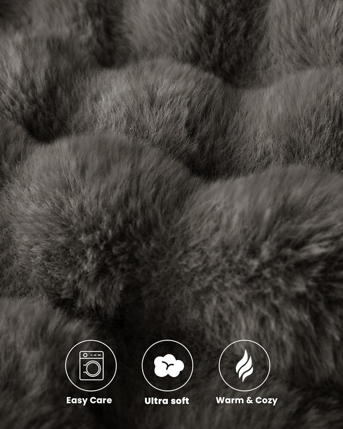 Ultra Soft Cozy Faux Fur Throw Blanket-Fuzzy Plush Thick Bubble Blanket, Fluffy Blanket for Couch, Sofa, Bedroom, and Living Room, 50x60 Inches, Dark Grey Taupe