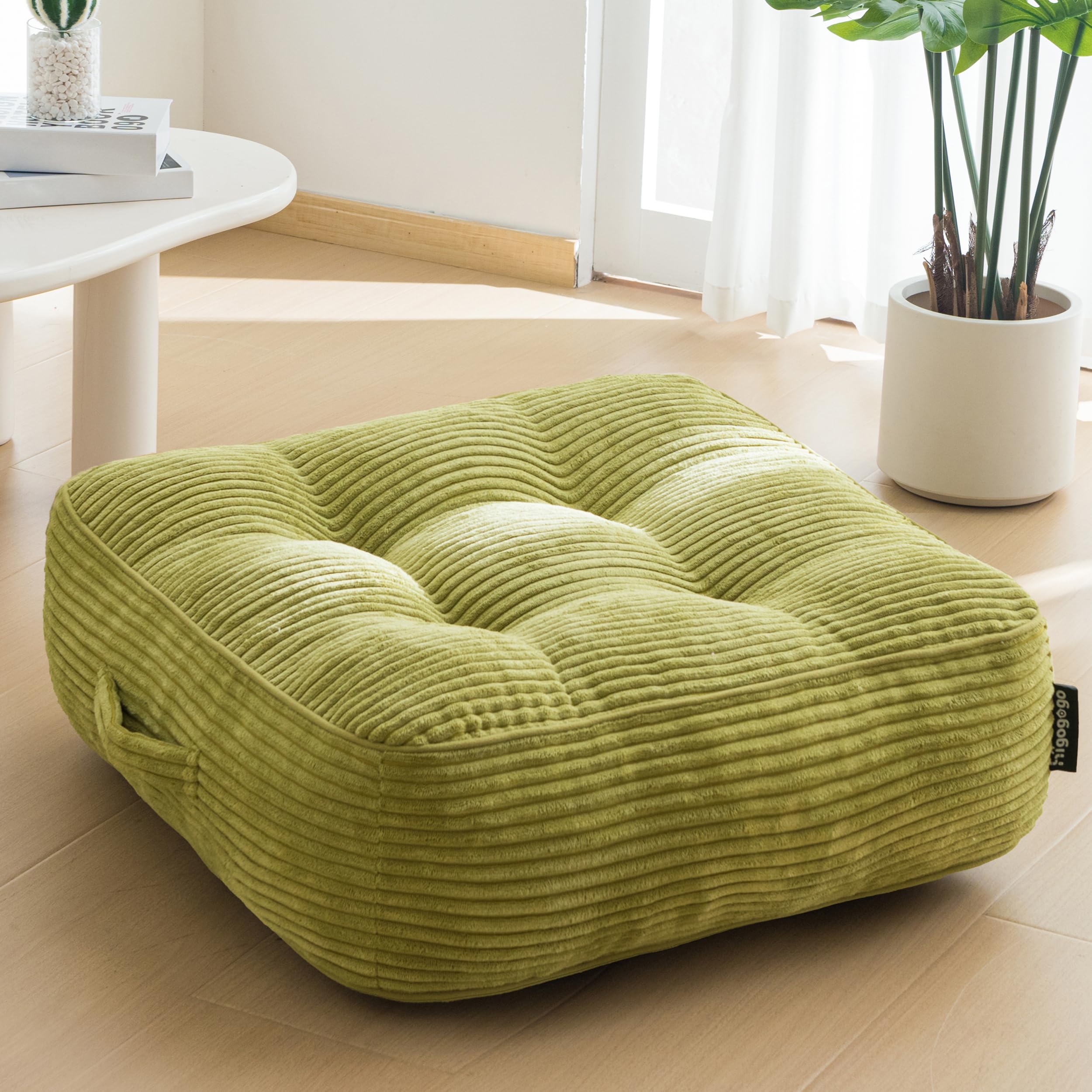 HIGOGOGO Floor Pillow Cushion for Adults, Meditation Cushion Pillow, Large Round Floor Sitting, Tufted Corduroy Cover, for Tatami Living Room or Yoga, 22x22 Inch, Beige
