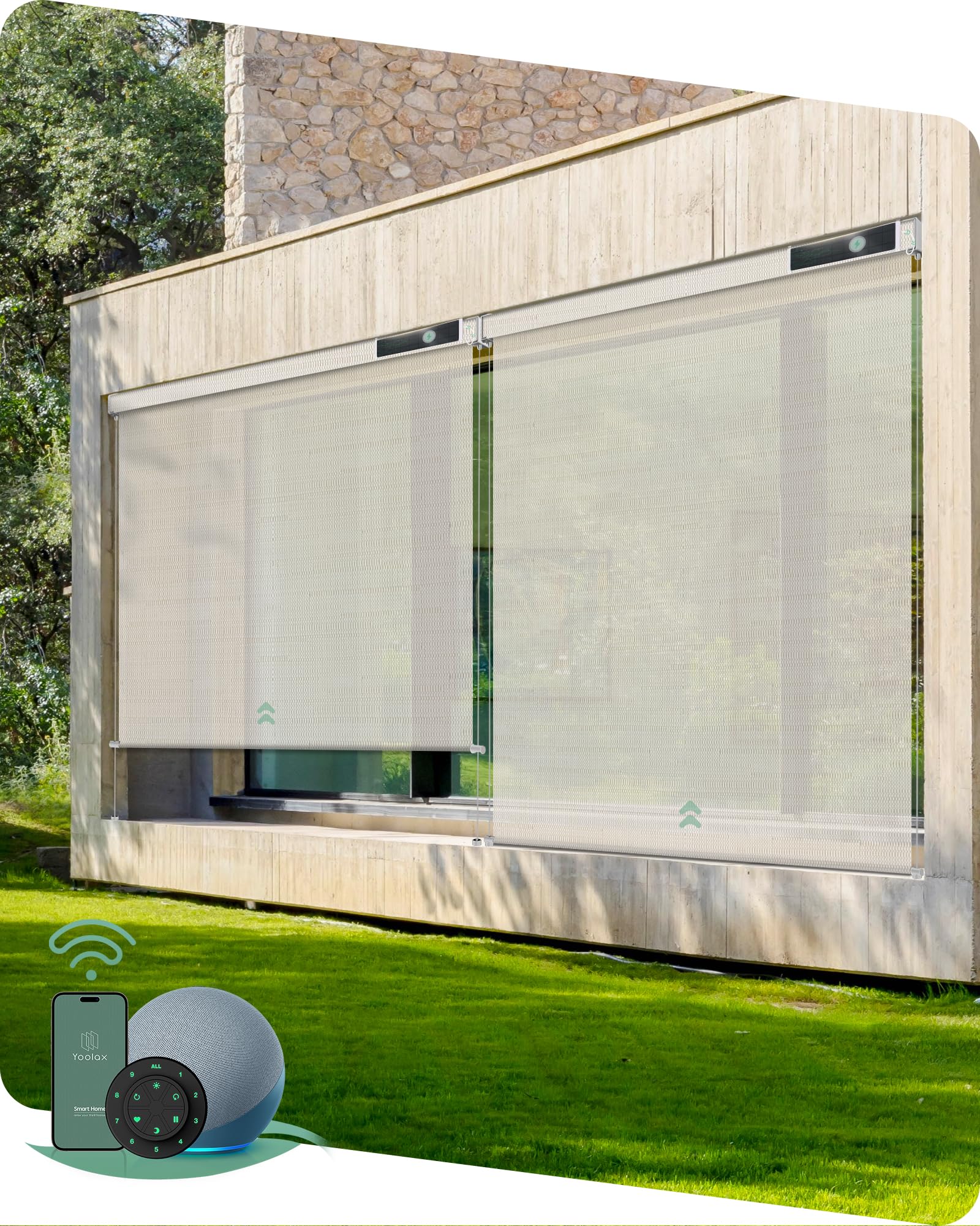 Yoolax Motorized Outdoor Shades Smart Retractable Patio Screens with App & Remote Control, Electric Blinds for Porch Patio Waterproof Roller Shades 7X8ft (5% Openness Alpine Rock)