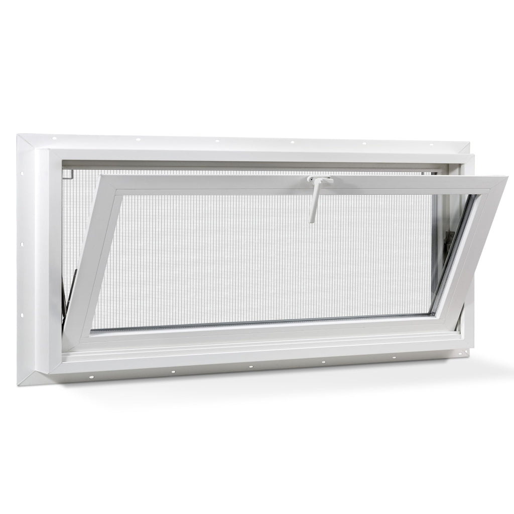 Vinyl Hopper Basement Window, 36" x 24" Sliding Bathroom Window with Double Pane Insulated Tempered Glass and Fiberglass Mesh Screen Window for Basement Bathroom Home RV Garage (White)