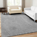 Beige Solid Area Rug 8x10 – Large Washable Soft Indoor Rugs for Living Room Bedroom, Modern Geometric Bohemian Pattern High-Low Pile Textured Carpet for House Apartment, Home Office Decor