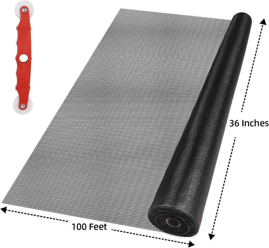 Fiberglass Window Screen Mesh Roll - 36"x100', Easy-to-Cut Screen Door Mesh for Windows, Pool, Porch Durable Mesh Replacement Option