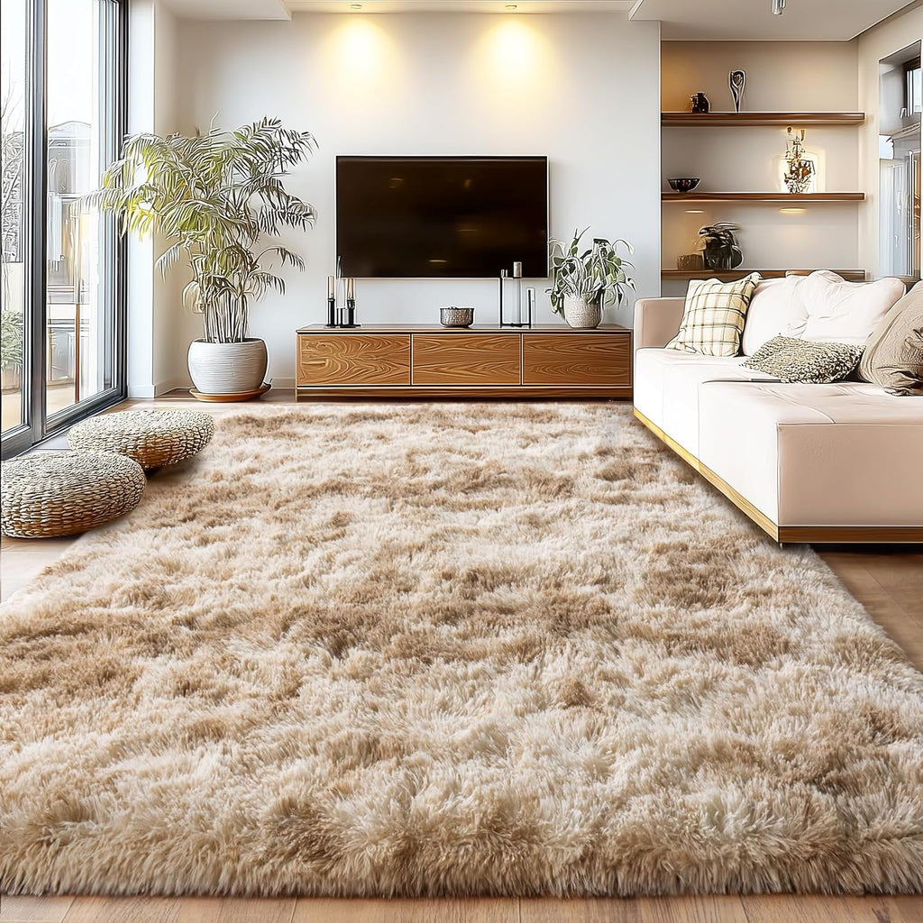 Upgrade Non-Slip Plush Rugs for Living Room, Soft Shaggy Carpets for Living Room, Fuzzy Rugs for Kids' Room, Perfect Decor for Modern Home Tie Dye Camel 6x9 Feet