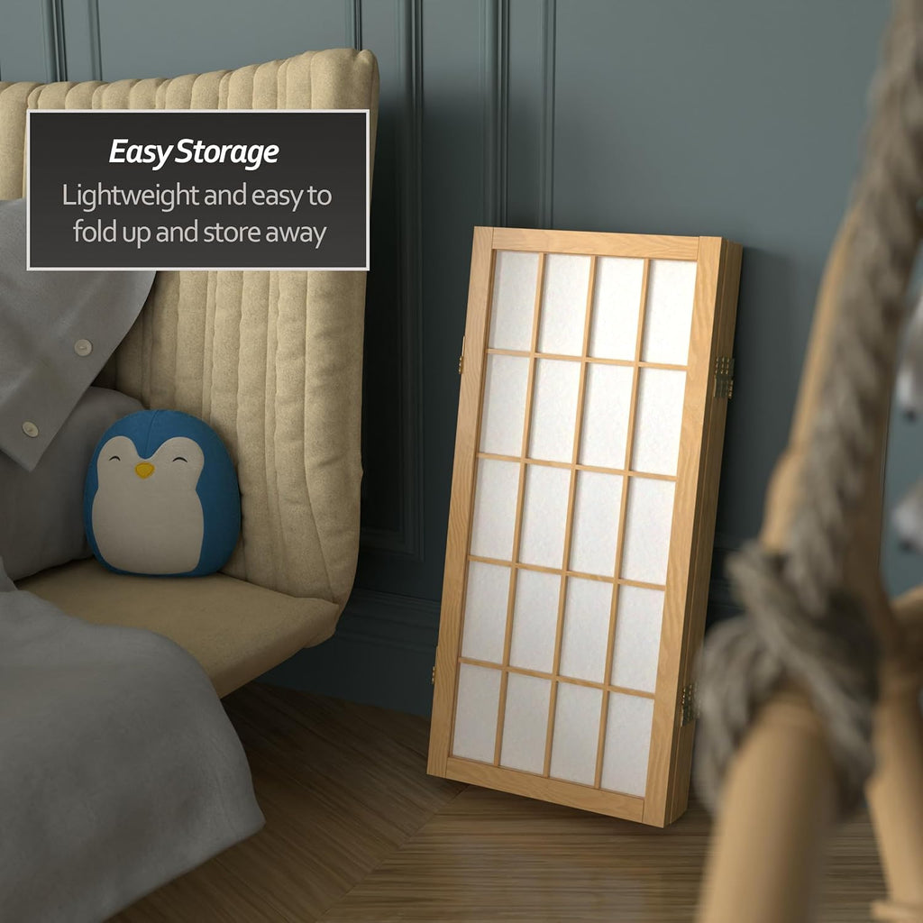2 ft. Short Desktop Window Pane Shoji Screen - Natural - 4 Panels