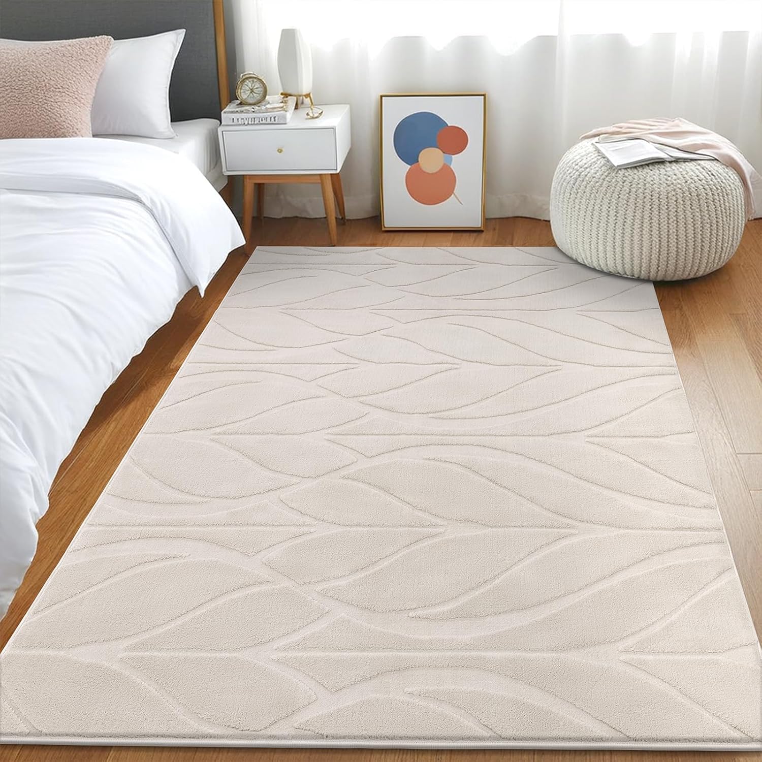 SHACOS Soft Area Rug for Living Room 8x10, Washable Non Slip Bedroom Rug Beige, Fluffy Large Rugs Carpet for Floor Living Room Kids Nursery Room, Home Decor Aesthetic - Leaf Pattern Design