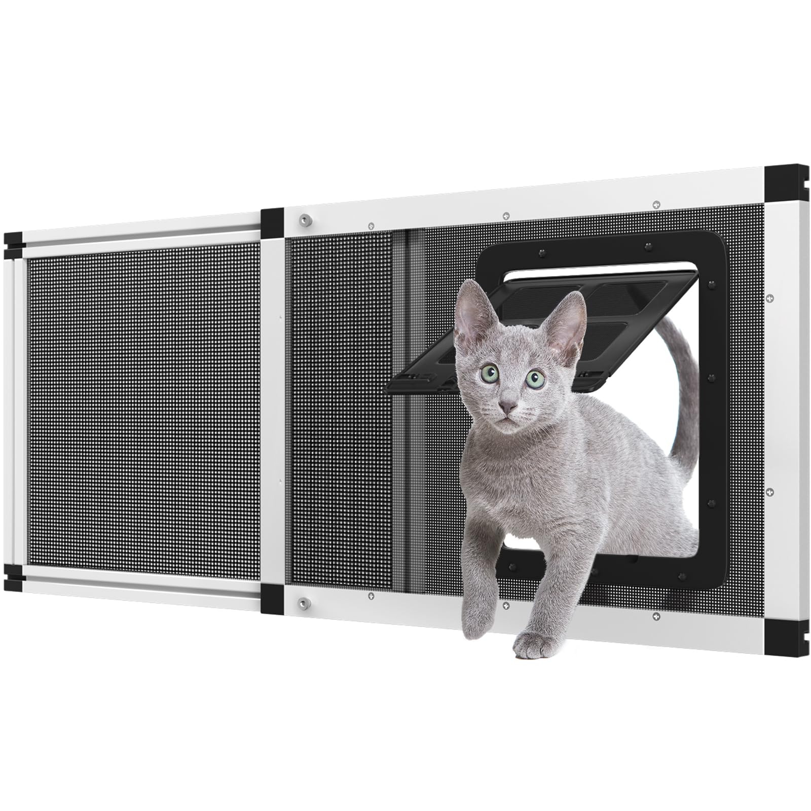 Adjustable Window Screen for Cats, Expandable Pet Screen Door, |Stainless Steel Mesh + Aluminum Frame| Cat Door for Window Insert, Replacement Window Screens with Frame,(15" H x 28.5" - 32" W)