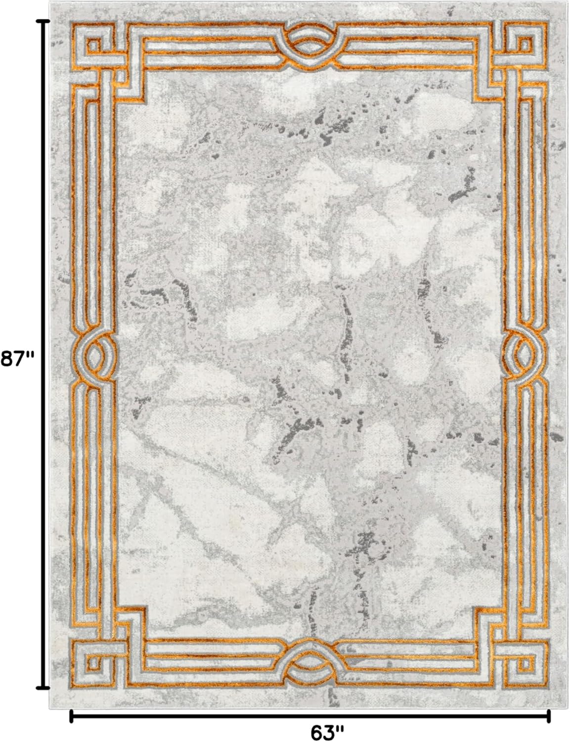 Well Woven Fairmont Collection Huntington Grey Gold & Ivory Marble Border Elegant & Soft 5x7 Area Rug Perfect for Bedroom & Living Room Durable Stain Resistant & Easy to Clean