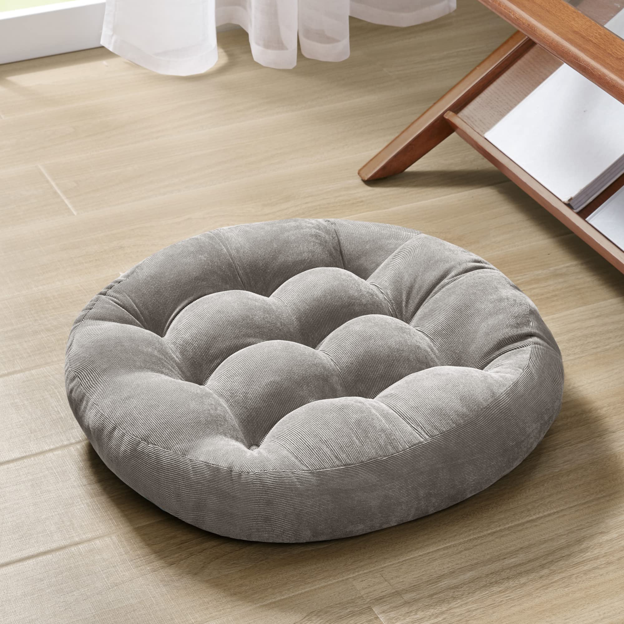 Degrees of Comfort Floor Cushion Pillow, Round Large Pillows Seating for Adults, Tufted Corduroy Floor Cushions for Living Room Tatami, Navy Blue, 22 Inch Single, 1 Count (Pack of 1)