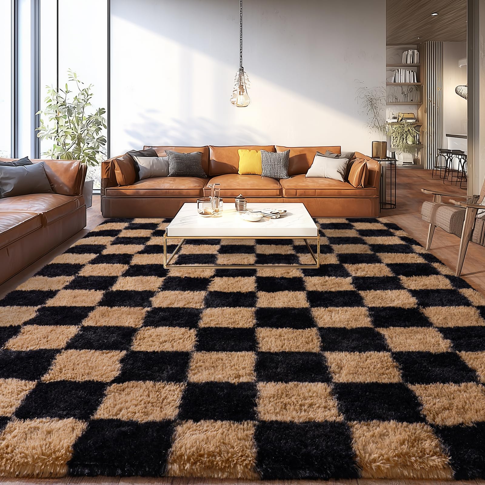 Upgrade Non-Slip Plush Rugs for Living Room, Soft Shaggy Carpets for Living Room, Fuzzy Rugs for Kids' Room, Perfect Decor for Modern Home Tie Dye Camel 6x9 Feet
