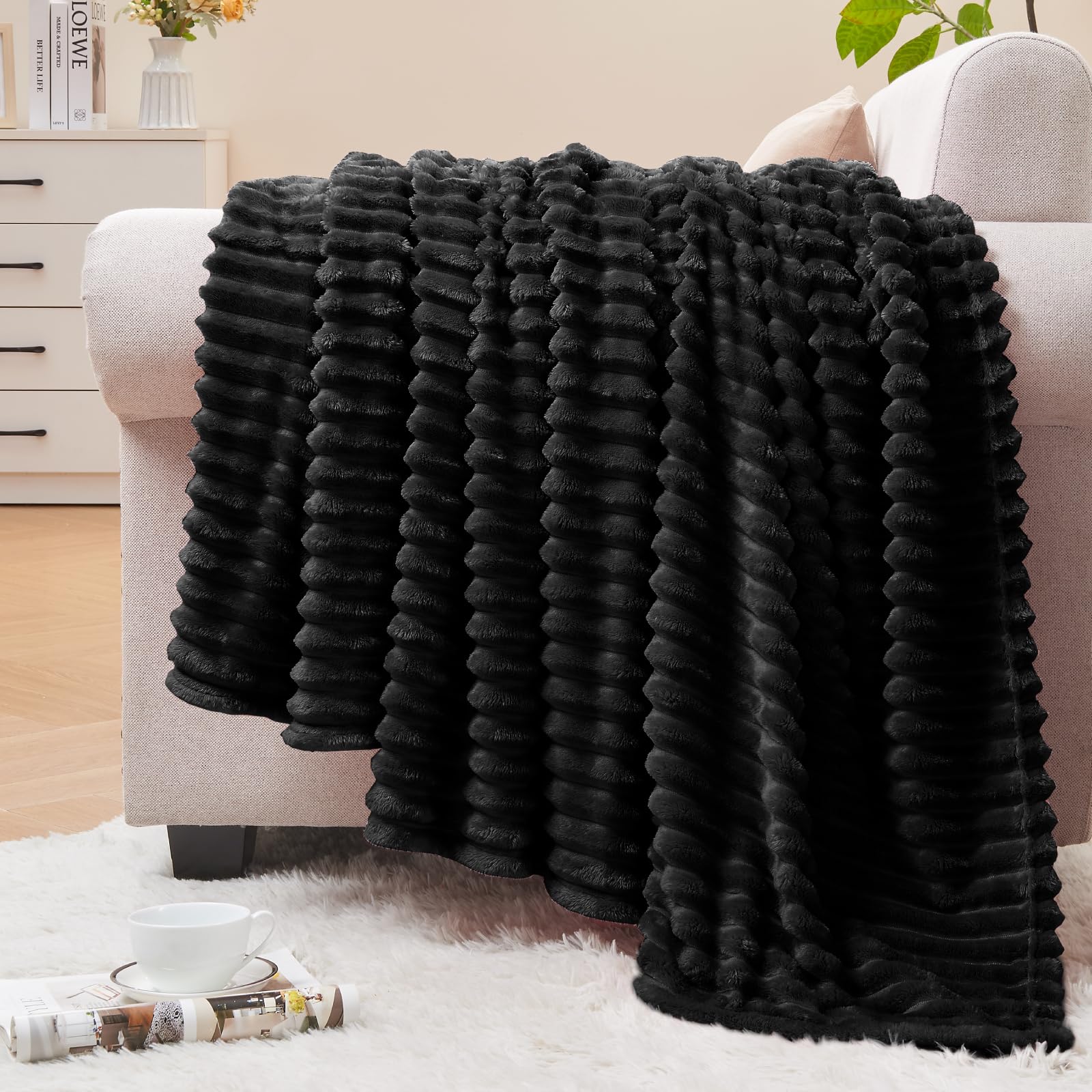 BEDELITE Fleece Throw Blanket for Couch – 3D Ribbed Jacquard Soft and Warm Decorative Fuzzy Blanket – Cozy, Fluffy, Plush Lightweight Pink Throw Blankets for Bed, Sofa, 50x60 inches
