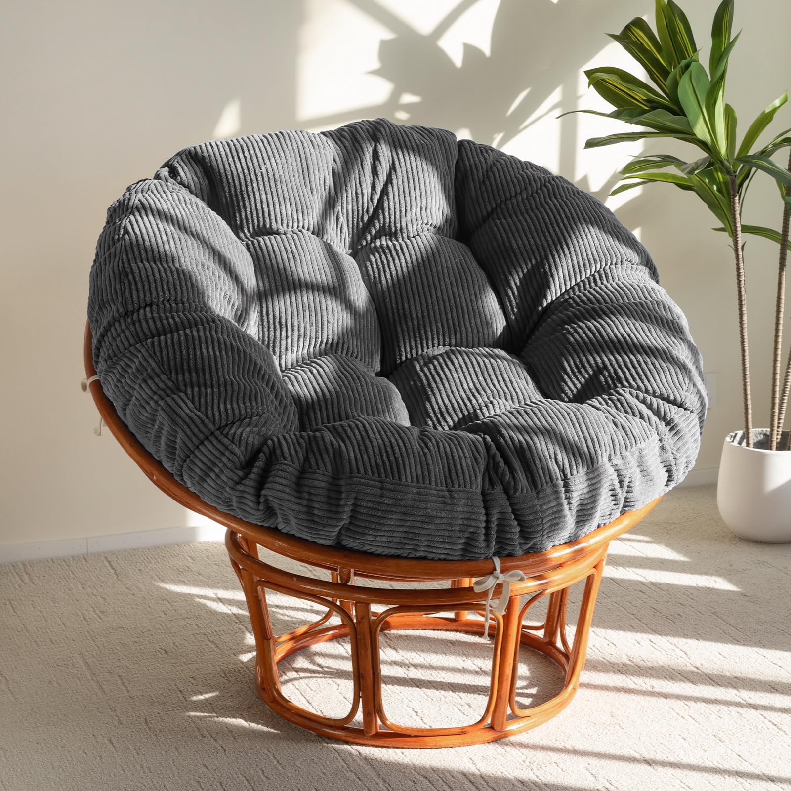 HIGOGOGO Papasan Chair Cushion with Corduroy Cover (Without Chair), 48 x 48 Inch Supportive Cushion, Overstuffed Chair Cushion,Beige