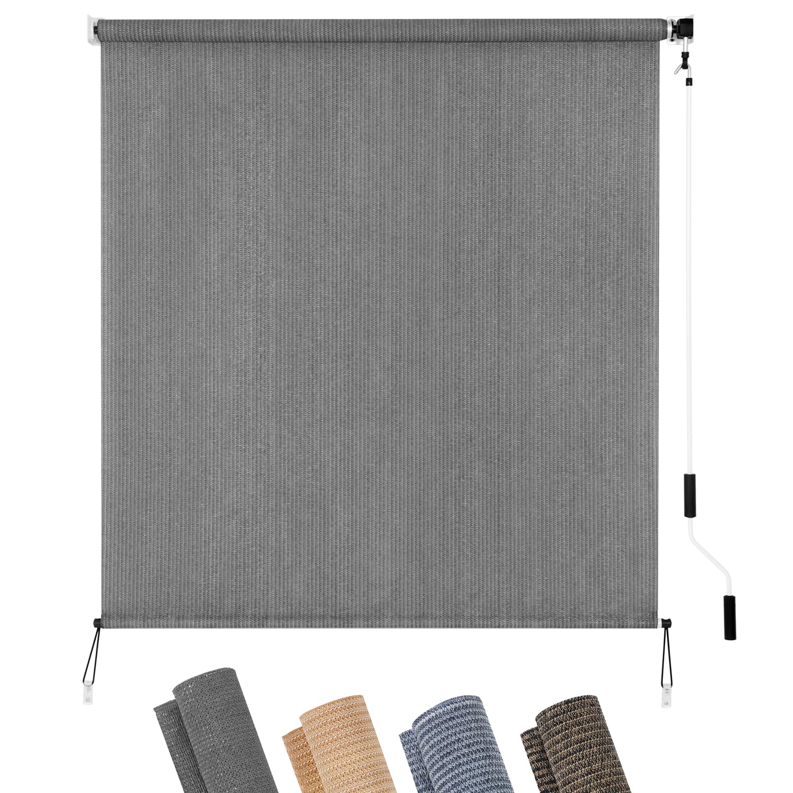 KELIXU Patio Shades Roll Up Outdoor Blind, 8' W x 6' H Cordless Sun Shade Privacy Screen with 90% UV Protection Exterior Roller Shade Cloth for Porch Pergola Backyard Windows Balcony, Walnut