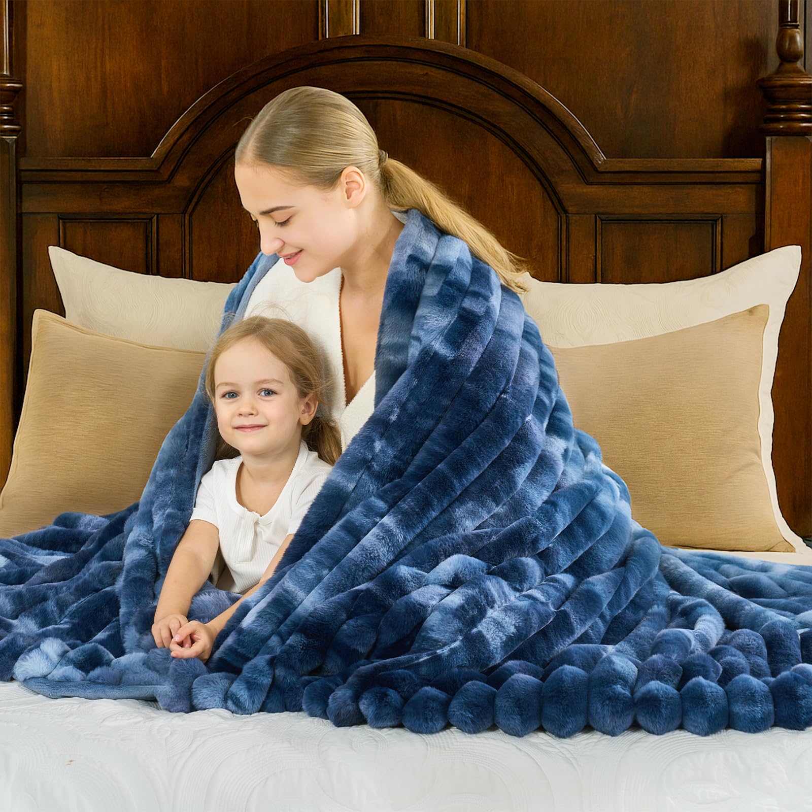 Cozy Bliss Faux Fur Throw Blanket for Couch, Cozy Warm Plush Striped Blanket for Sofa Bedroom Living Room, 60 * 80 Inches Cream White