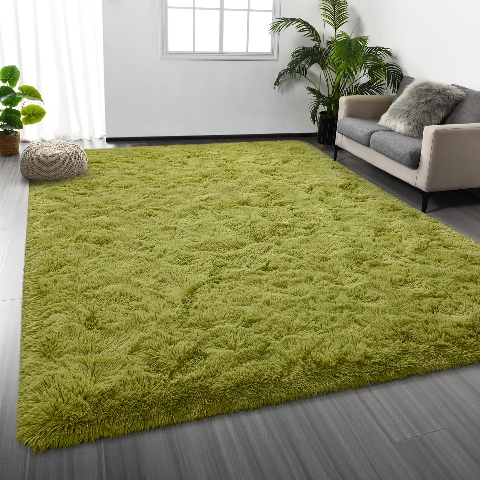 Deerhoo Large Shag Area Rugs 6 x 9, Tie-Dyed Plush Fuzzy Rug for Living Room, Ultra Soft Fluffy Furry Rugs for Bedroom, Indoor Carpet Nursery Rugs for Kids Room Home Decor, Light Grey
