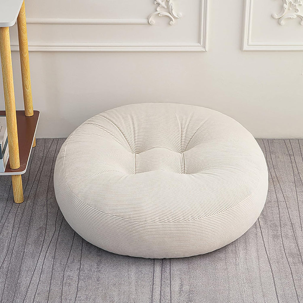 Off-White Round Corduroy Floor Pillow 18", Warm Thick Seat Cushion for Home