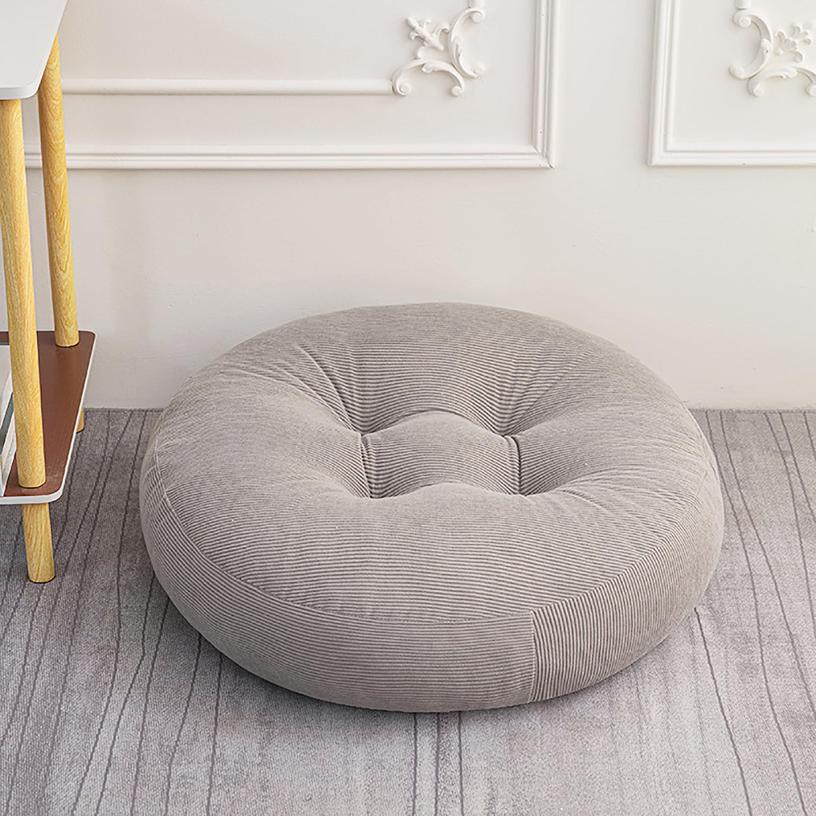 Off-White Round Corduroy Floor Pillow 18", Warm Thick Seat Cushion for Home