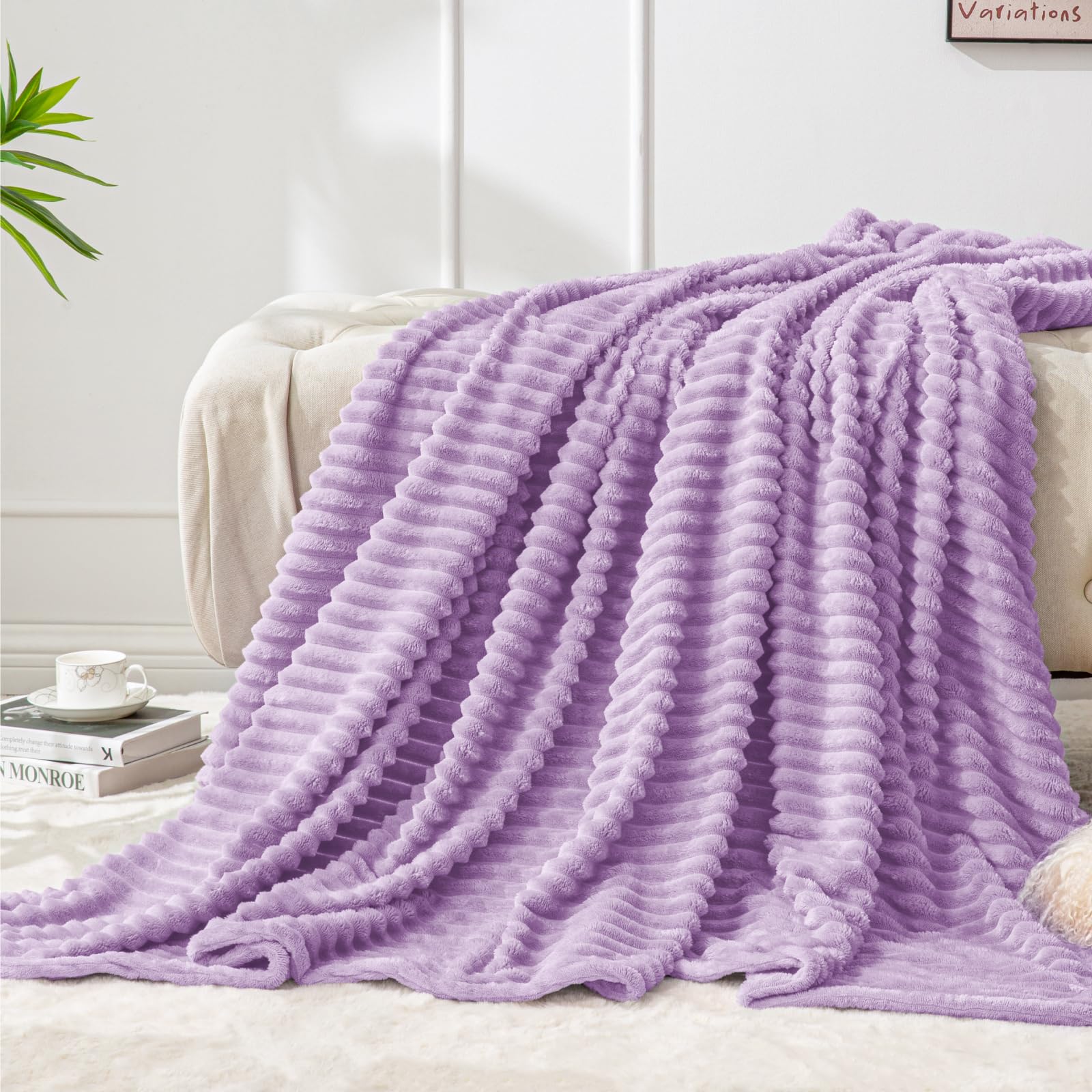 BEDELITE Fleece Throw Blanket for Couch – 3D Ribbed Jacquard Soft and Warm Decorative Fuzzy Blanket – Cozy, Fluffy, Plush Lightweight Pink Throw Blankets for Bed, Sofa, 50x60 inches