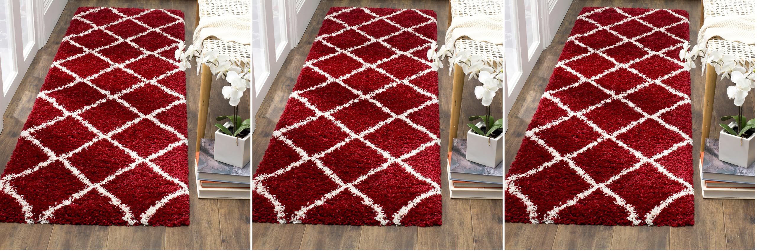 SAFAVIEH Hudson Shag Collection Area Rug - 5'3" x 7'6", Beige & Ivory, Modern Trellis Design, Non-Shedding & Easy Care, 2-inch Thick Ideal for High Traffic Areas in Living Room, Bedroom (SGH281S)