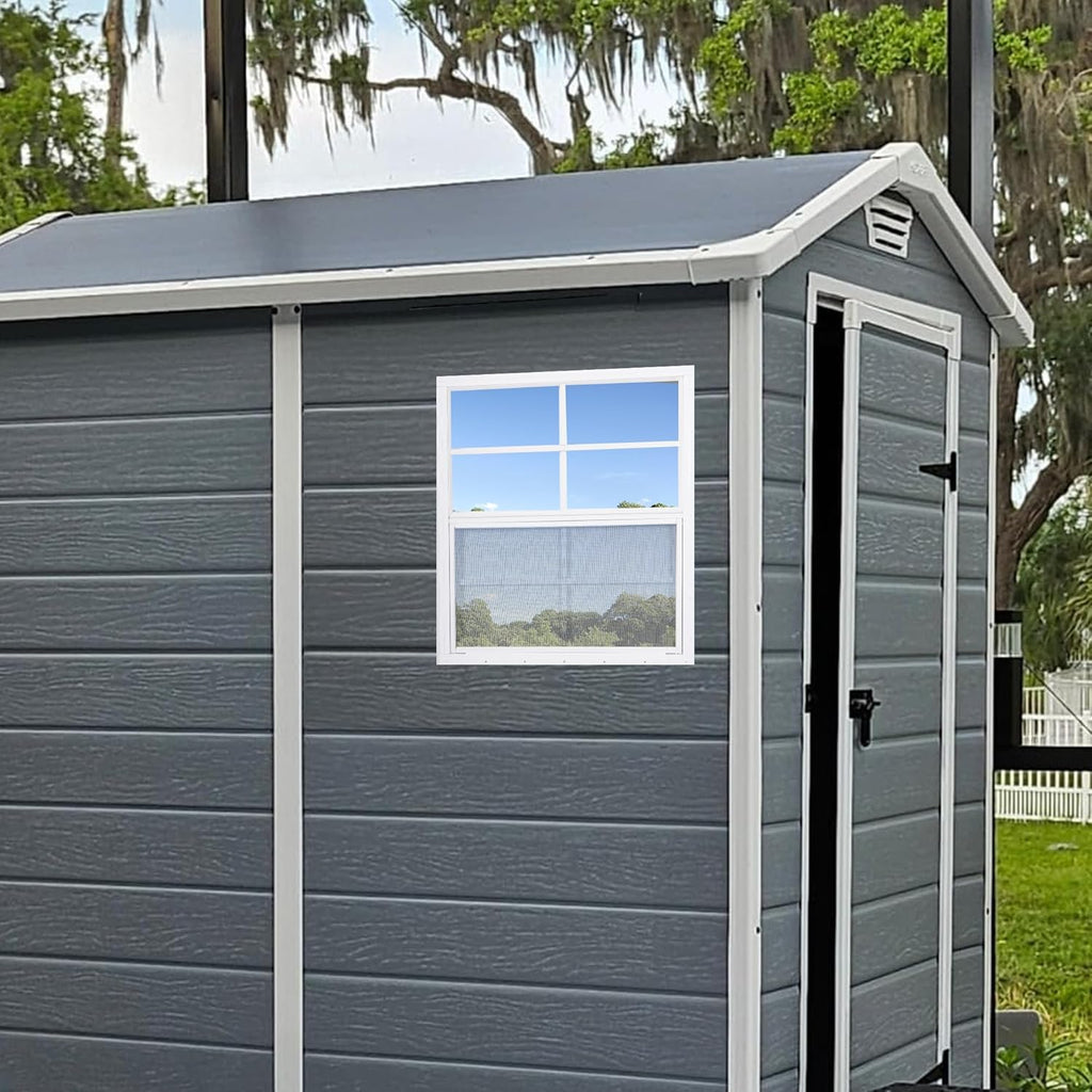 2 Pack Shed Windows, 24'' x 27'' Household Windows with Tempered Glass and Fiberglass Screen for Shed, Flush Mount Sliding Window for Chicken Coop, Playhouse, Garage, White