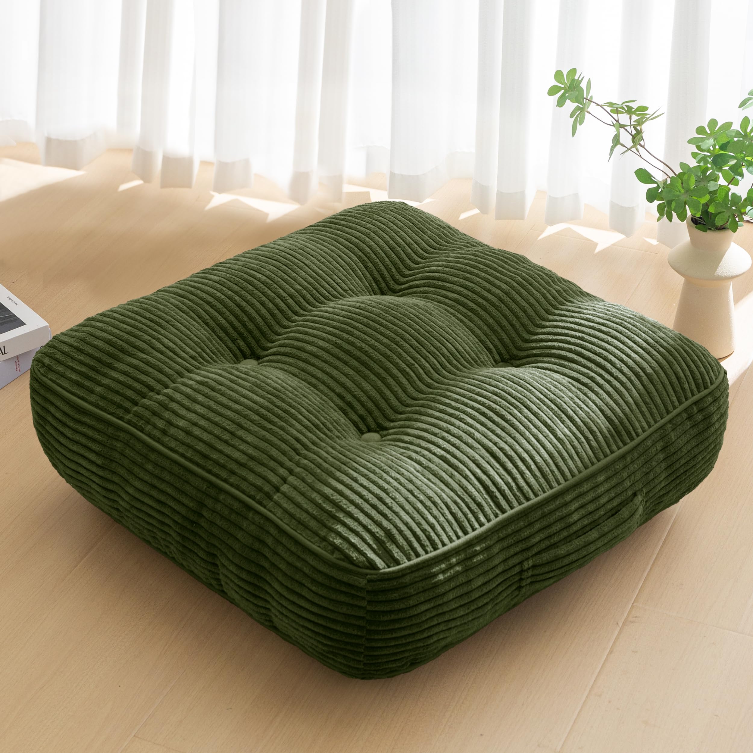 HIGOGOGO Floor Pillow Cushion for Adults, Meditation Cushion Pillow, Large Round Floor Sitting, Tufted Corduroy Cover, for Tatami Living Room or Yoga, 22x22 Inch, Beige