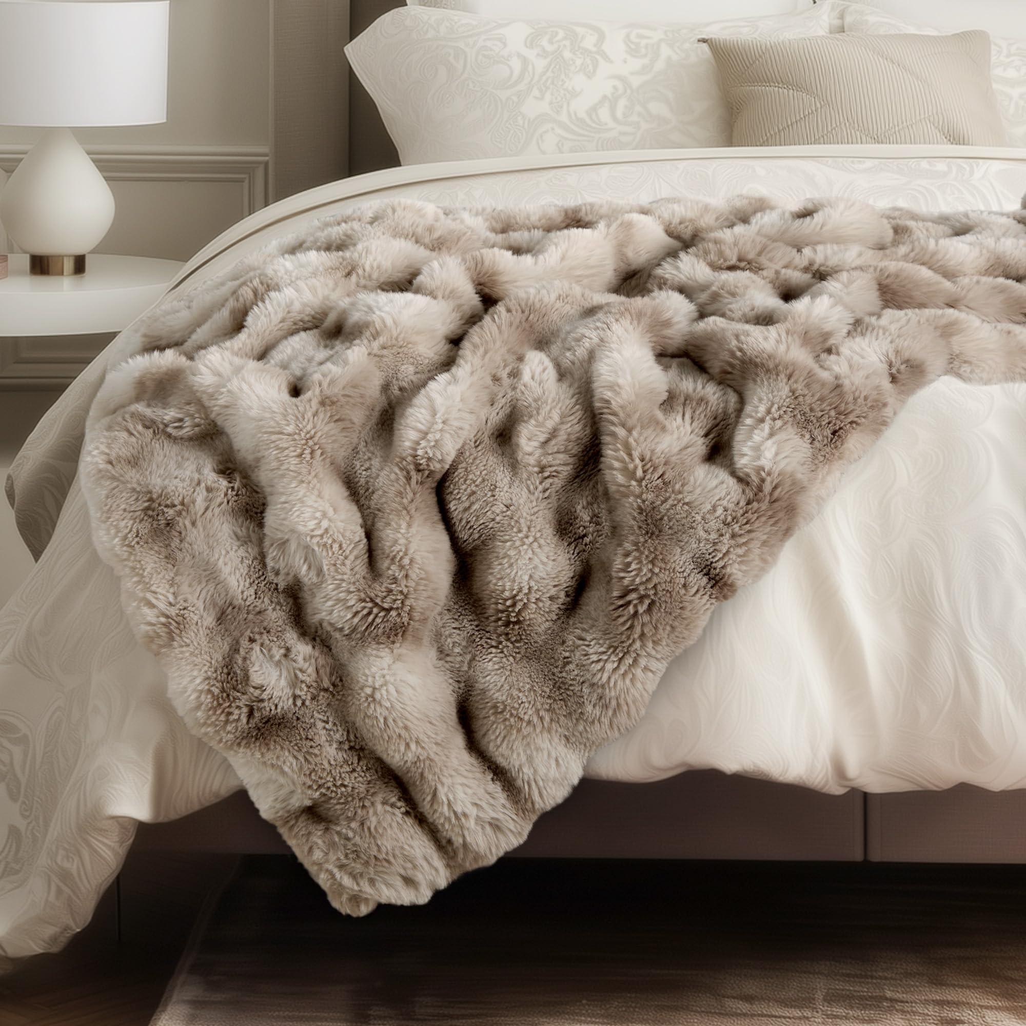 Ultra Soft Cozy Faux Fur Throw Blanket-Fuzzy Plush Thick Bubble Blanket, Fluffy Blanket for Couch, Sofa, Bedroom, and Living Room, 50x60 Inches, Dark Grey Taupe