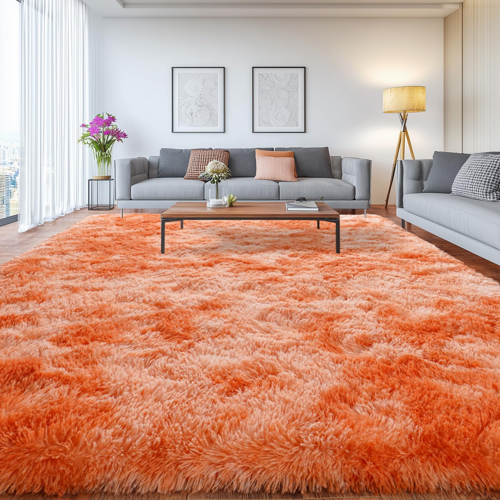 Upgrade Non-Slip Plush Rugs for Living Room, Soft Shaggy Carpets for Living Room, Fuzzy Rugs for Kids' Room, Perfect Decor for Modern Home Tie Dye Camel 6x9 Feet