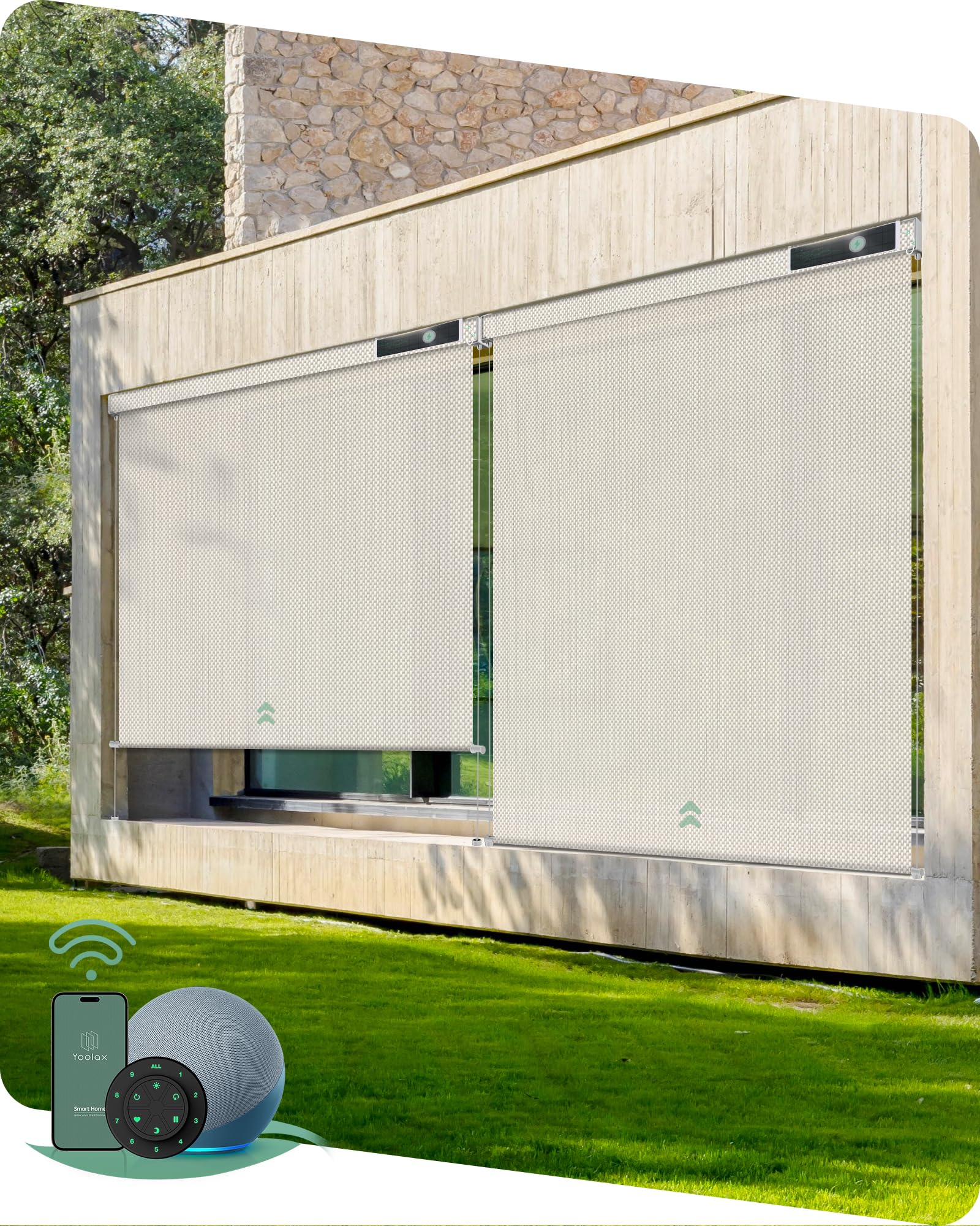 Yoolax Motorized Outdoor Shades Smart Retractable Patio Screens with App & Remote Control, Electric Blinds for Porch Patio Waterproof Roller Shades 7X8ft (5% Openness Alpine Rock)