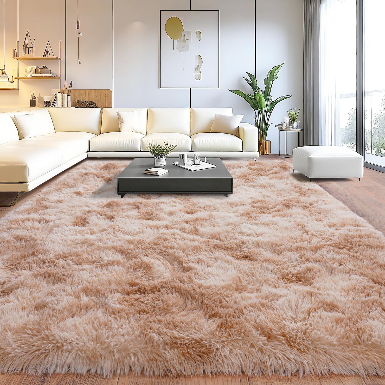 Upgrade Non-Slip Plush Rugs for Living Room, Soft Shaggy Carpets for Living Room, Fuzzy Rugs for Kids' Room, Perfect Decor for Modern Home Tie Dye Camel 6x9 Feet