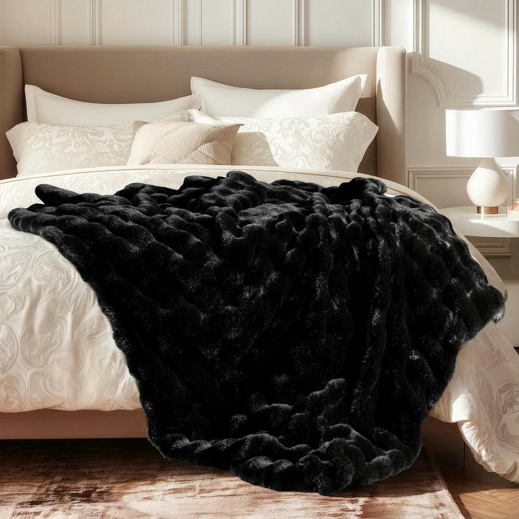 Ultra Soft Cozy Faux Fur Throw Blanket-Fuzzy Plush Thick Bubble Blanket, Fluffy Blanket for Couch, Sofa, Bedroom, and Living Room, 50x60 Inches, Dark Grey Taupe
