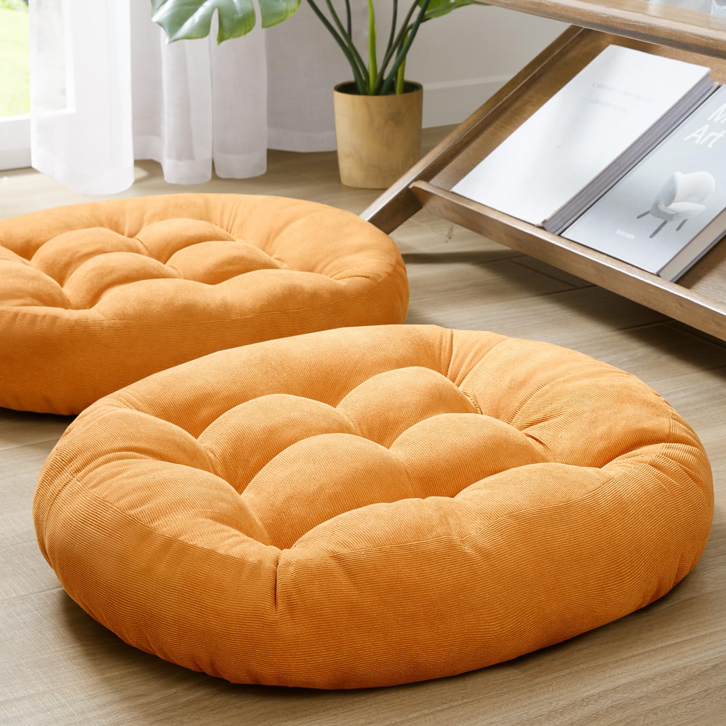 Degrees of Comfort Floor Cushion Pillow, Round Large Pillows Seating for Adults, Tufted Corduroy Floor Cushions for Living Room Tatami, Navy Blue, 22 Inch Single, 1 Count (Pack of 1)