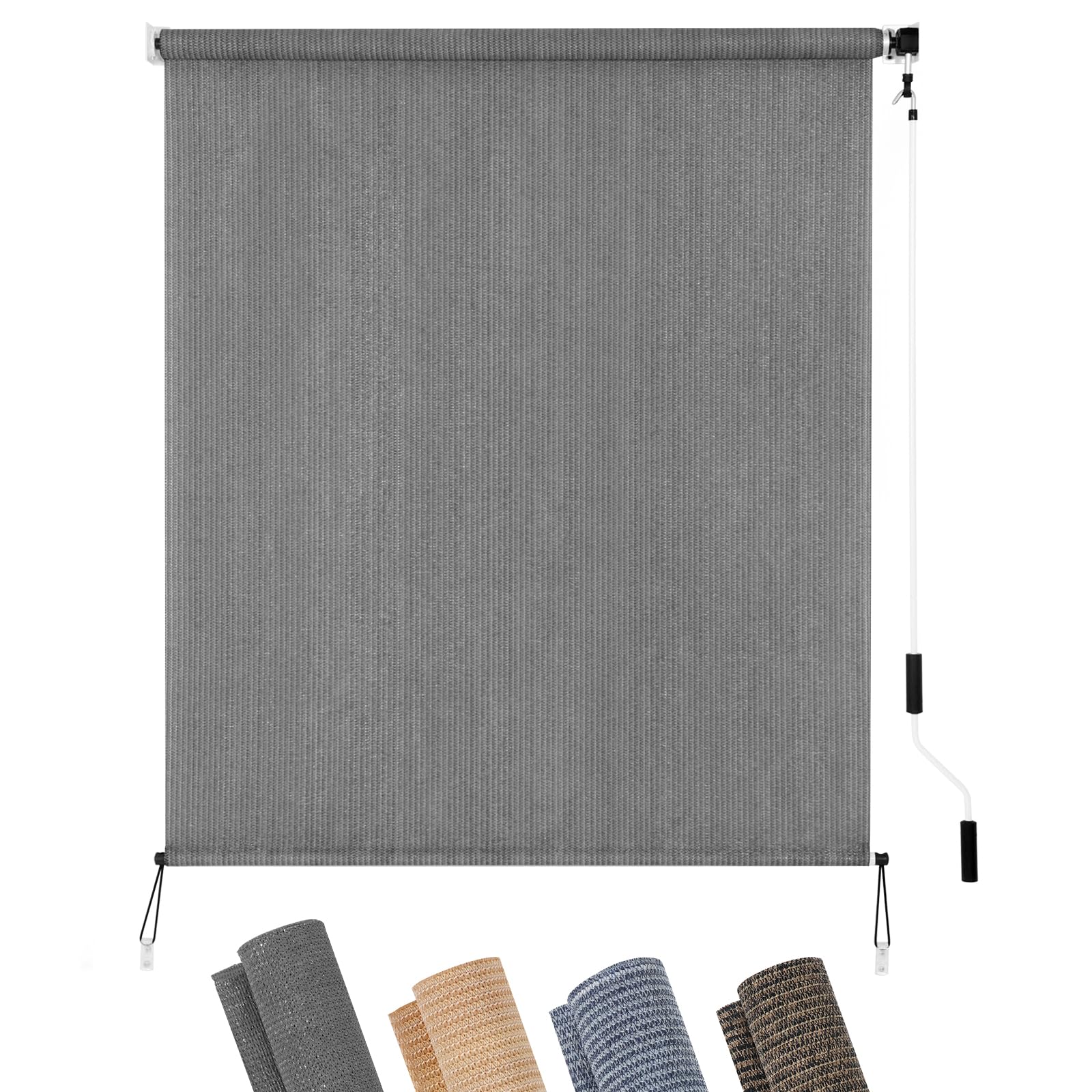 KELIXU Patio Shades Roll Up Outdoor Blind, 8' W x 6' H Cordless Sun Shade Privacy Screen with 90% UV Protection Exterior Roller Shade Cloth for Porch Pergola Backyard Windows Balcony, Walnut