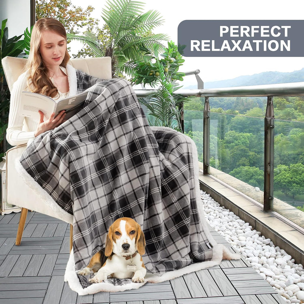 inhand Sherpa Throw Blanket Plush Grey Checkered Cozy Throw for Couch, Bed, Sofa, Reversible Twin Fluffy Fleece Blanket for Comfort Sleep and Warmth Suitable for Adults, Women, Men (Grey, 60”x 80”)