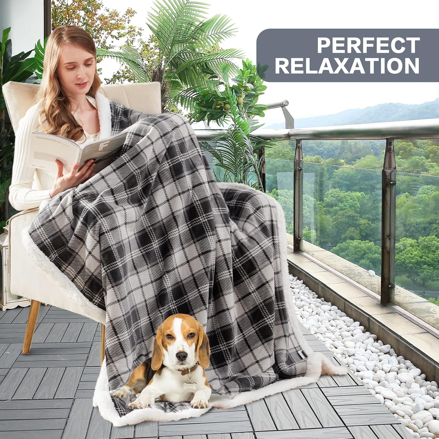 inhand Sherpa Throw Blanket Plush Grey Checkered Cozy Throw for Couch, Bed, Sofa, Reversible Twin Fluffy Fleece Blanket for Comfort Sleep and Warmth Suitable for Adults, Women, Men (Grey, 60”x 80”)
