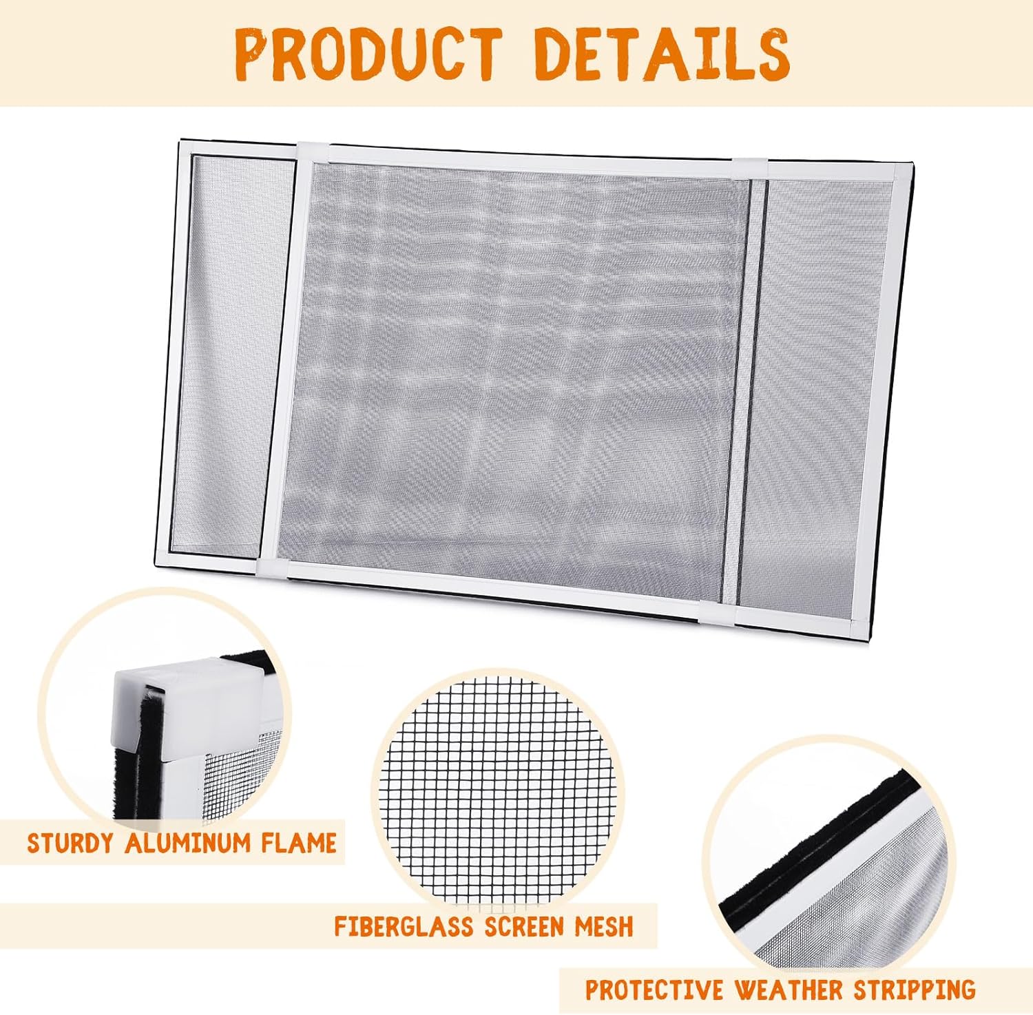 Treela 6 Pack Adjustable Expandable Window Screens, 20" H x 28"-54" W, Large Horizontal Sliding Window Mesh Inserts, Mosquito and Pet Proof Retractable Screen Replacements for Home