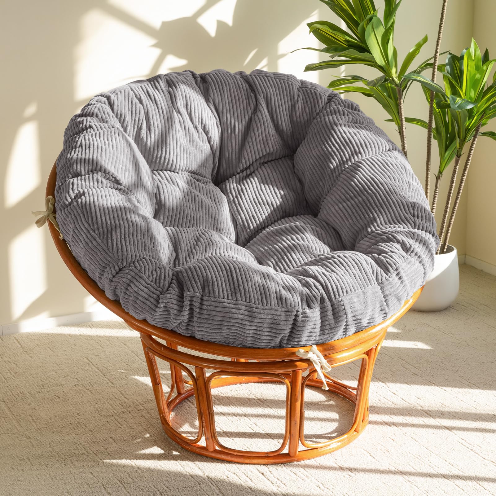 HIGOGOGO Papasan Chair Cushion with Corduroy Cover (Without Chair), 48 x 48 Inch Supportive Cushion, Overstuffed Chair Cushion,Beige