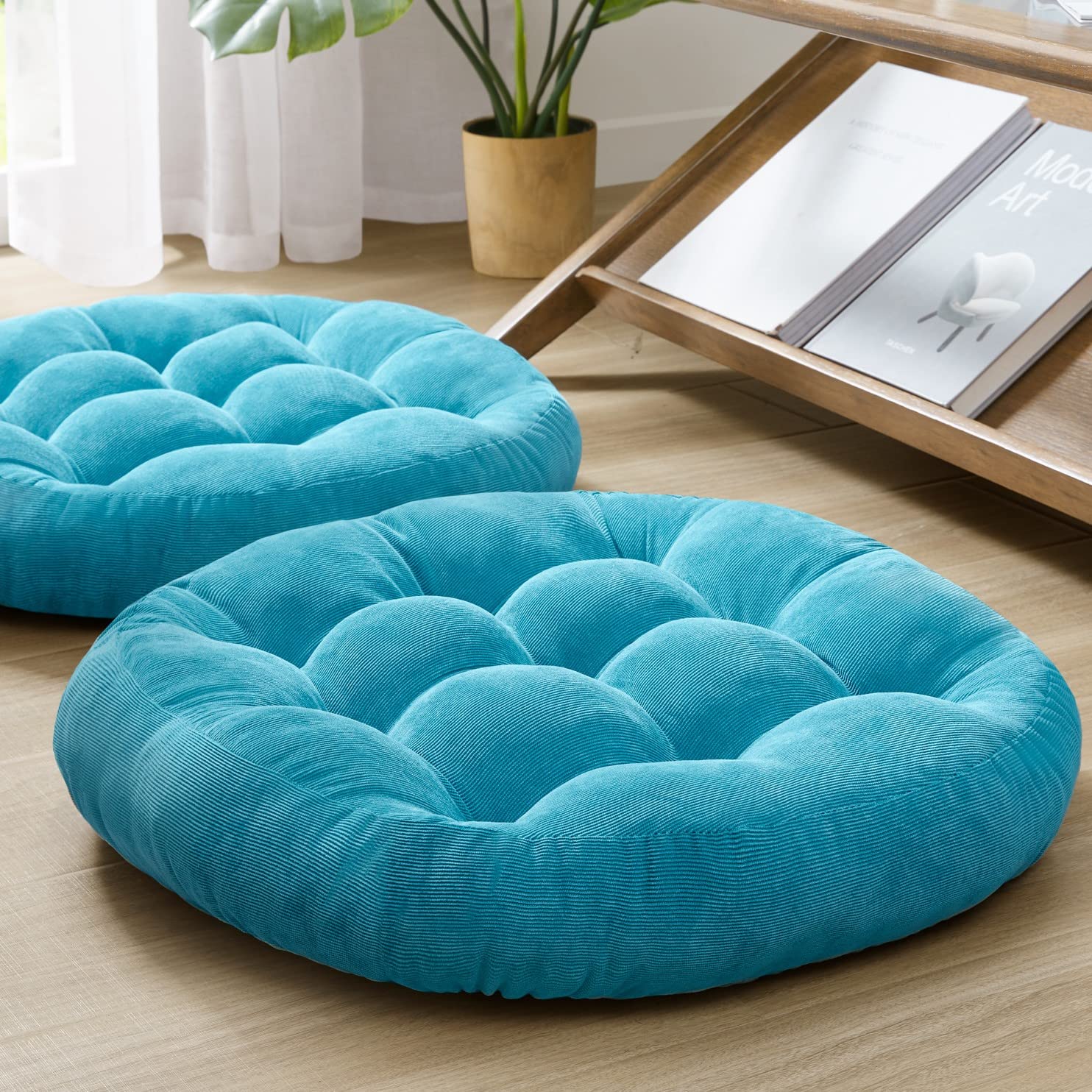 Degrees of Comfort Floor Cushion Pillow, Round Large Pillows Seating for Adults, Tufted Corduroy Floor Cushions for Living Room Tatami, Navy Blue, 22 Inch Single, 1 Count (Pack of 1)