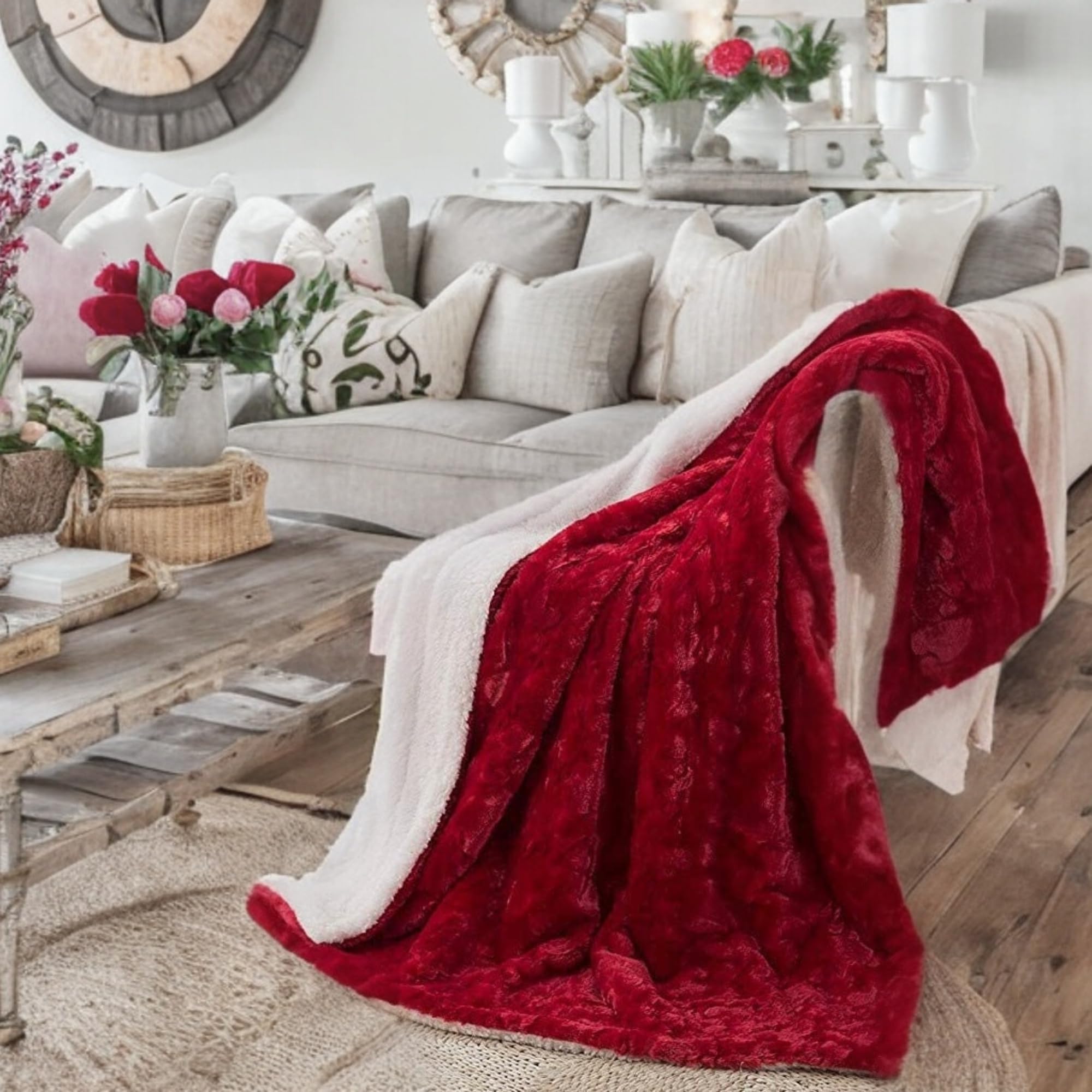 DaDa Bedding Luxury White Faux Fur Throw Blanket - Dreamy Milky Way Cloud Purple Undertone Embossed Sherpa Backside - Super Soft Warm Cozy Plush Fluffy - 50" x 60"