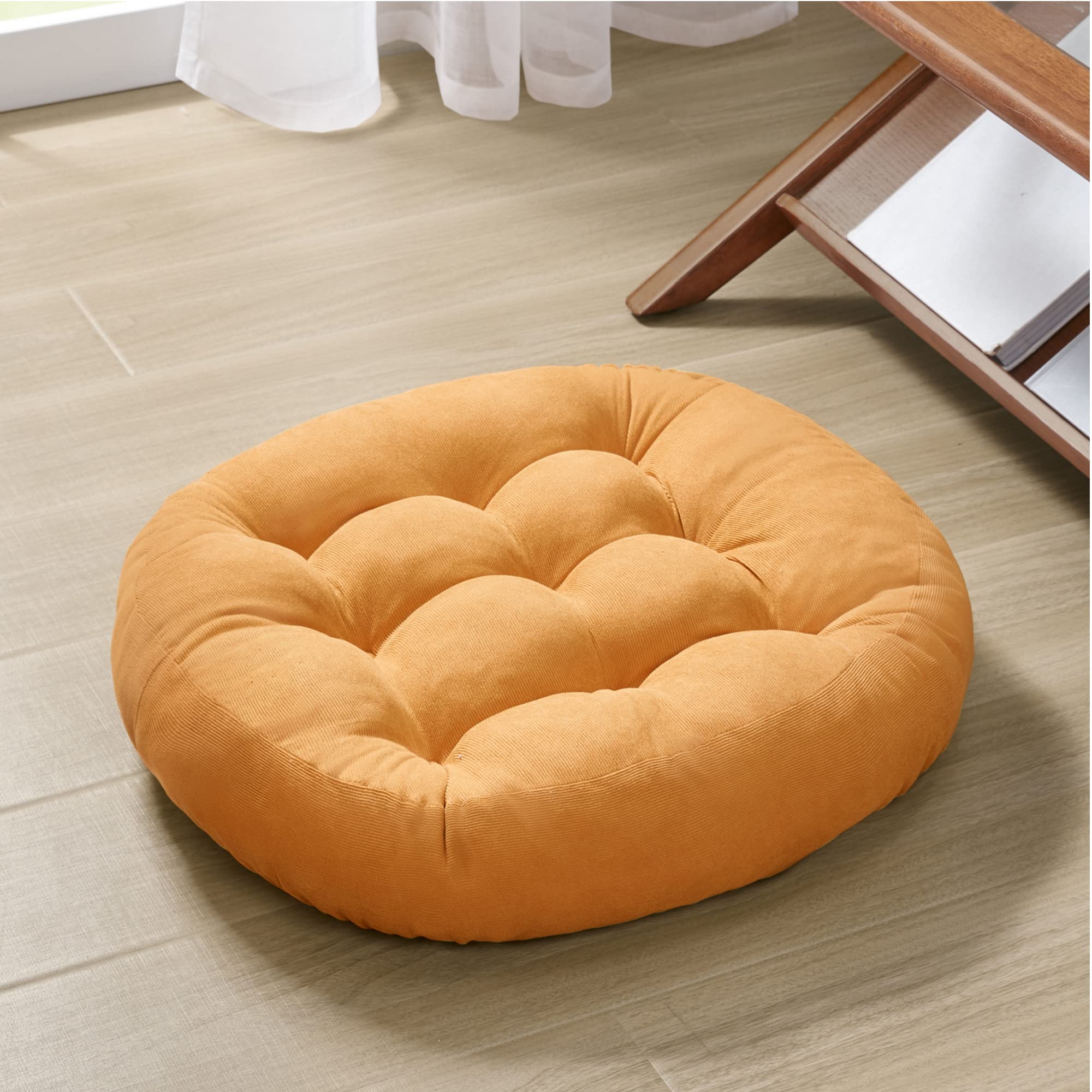 Degrees of Comfort Floor Cushion Pillow, Round Large Pillows Seating for Adults, Tufted Corduroy Floor Cushions for Living Room Tatami, Navy Blue, 22 Inch Single, 1 Count (Pack of 1)