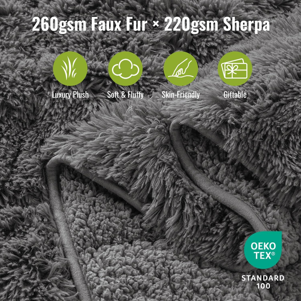 Uttermara Weighted Blanket Queen Size 15 Pounds for Adults, Sherpa Faux Fur Heavy Blanket for Couch Bed, Super Soft Plush Fleece & Cozy Sherpa Reverse, Luxury Long Fur Throw Blankets, 60" x 80", Gray