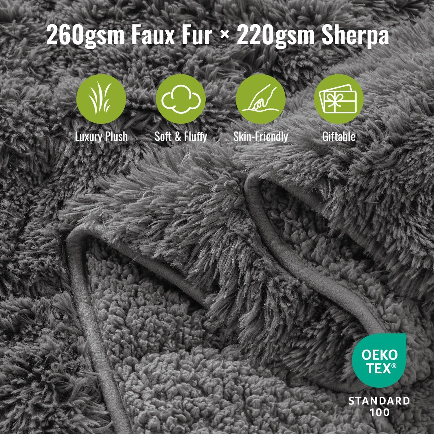 Uttermara Weighted Blanket Queen Size 15 Pounds for Adults, Sherpa Faux Fur Heavy Blanket for Couch Bed, Super Soft Plush Fleece & Cozy Sherpa Reverse, Luxury Long Fur Throw Blankets, 60" x 80", Gray