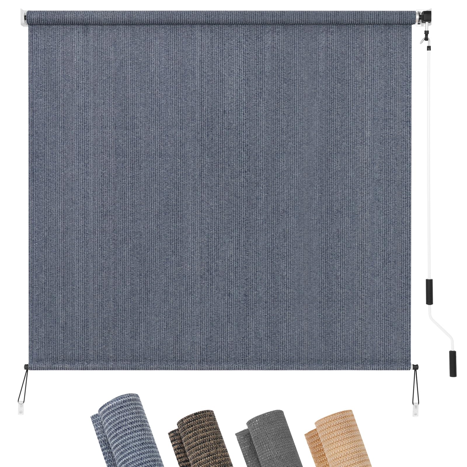 KELIXU Patio Shades Roll Up Outdoor Blind, 8' W x 6' H Cordless Sun Shade Privacy Screen with 90% UV Protection Exterior Roller Shade Cloth for Porch Pergola Backyard Windows Balcony, Walnut