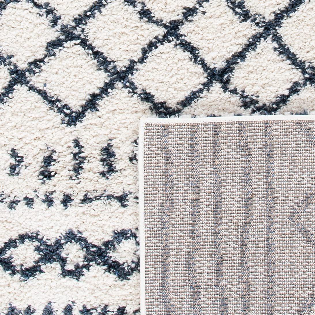 SAFAVIEH Arizona Shag Collection Area Rug - 6'7" x 9'2", Ivory & Beige, Moroccan Boho Design, Non-Shedding & Easy to Clean, Ideal for Living Room, Bedroom, Dining Space (ASG741A)