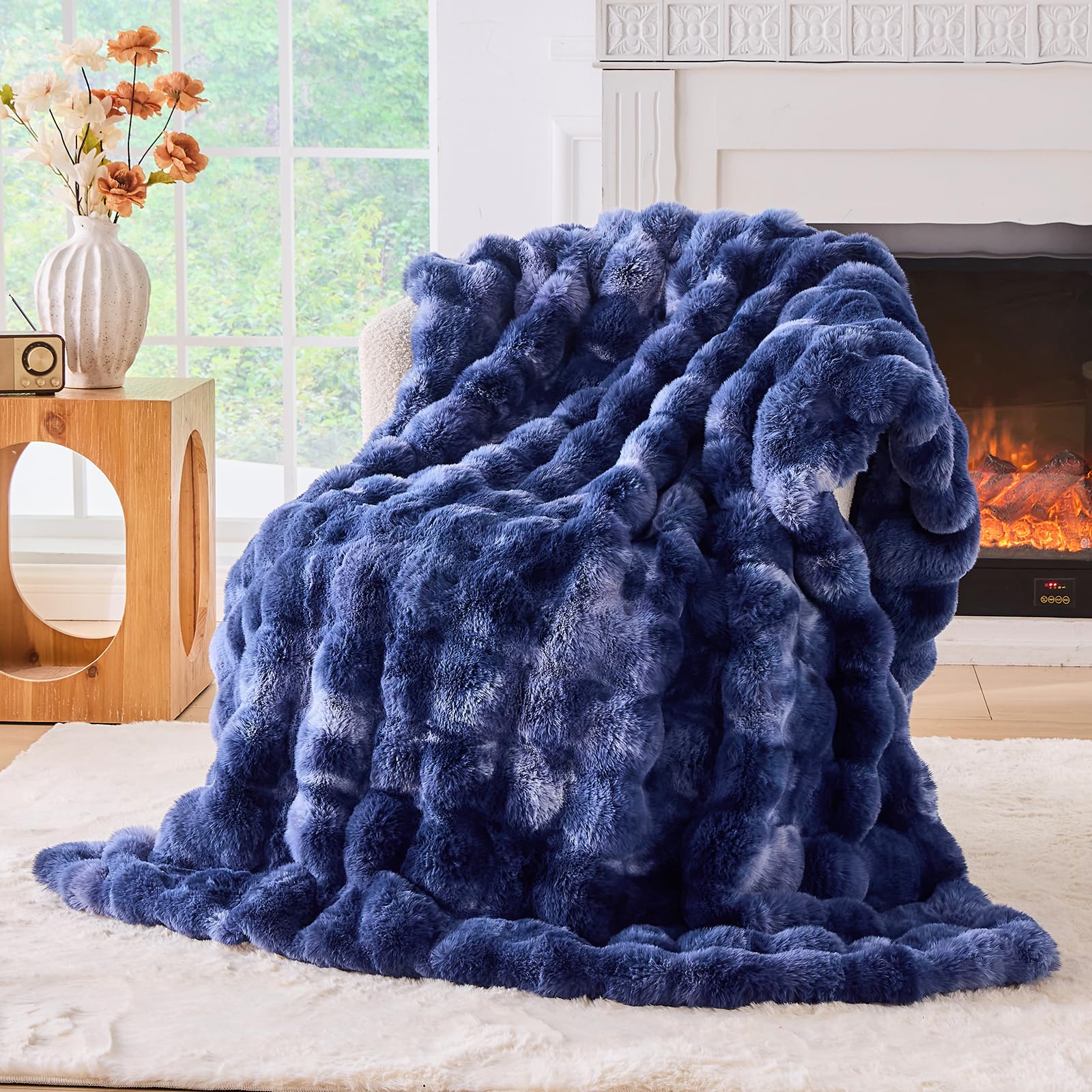 BENVWE Faux Fur Throw Blanket for Couch - Cozy Plush Fluffy Soft Thick Bubble Blanket for Living Room Home Decor - Mothers Day Birthday Gifts for Women, Cream White, 51" x 63"
