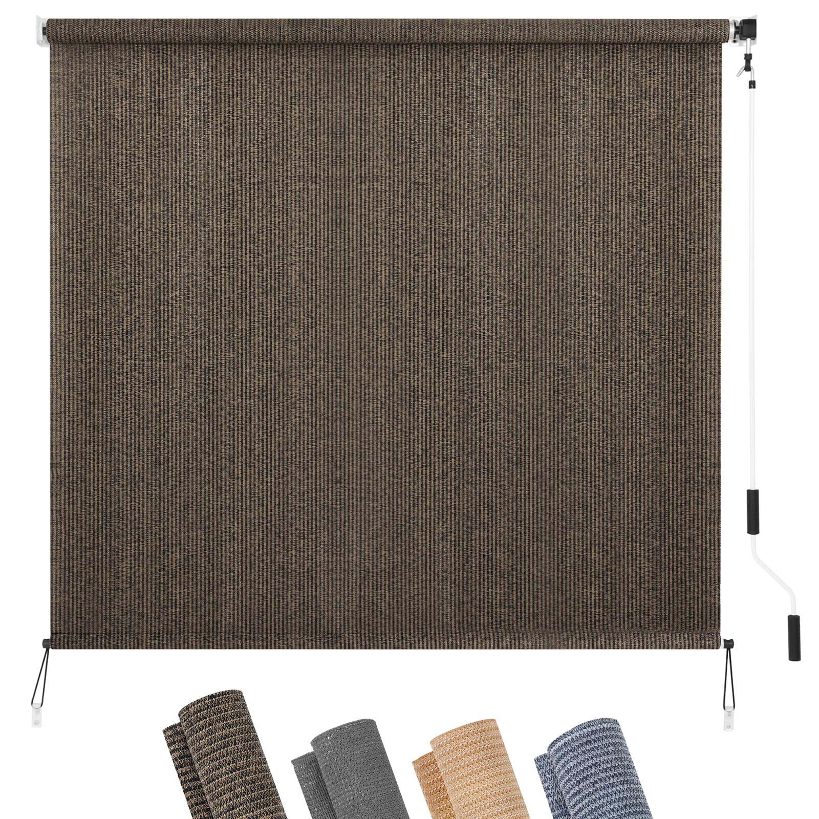 KELIXU Patio Shades Roll Up Outdoor Blind, 8' W x 6' H Cordless Sun Shade Privacy Screen with 90% UV Protection Exterior Roller Shade Cloth for Porch Pergola Backyard Windows Balcony, Walnut