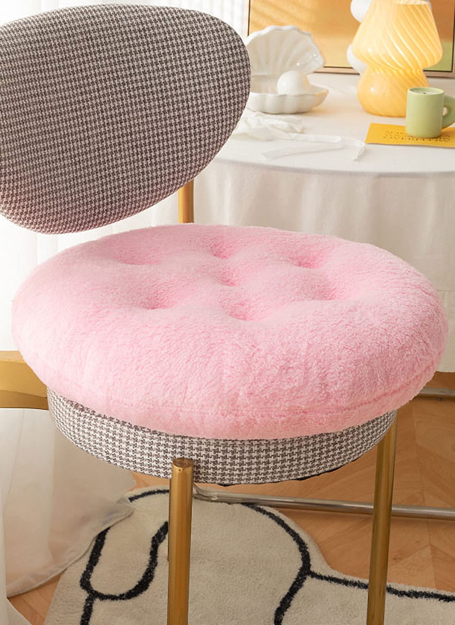 Comfortable Square and Round Artificial Lambswool Chair Pads,Soft Fluffy Chair Seat Cushion Plush Cushions Seat Pad for Home Office Meditation (14 inch(35cm), Round-Off-White)