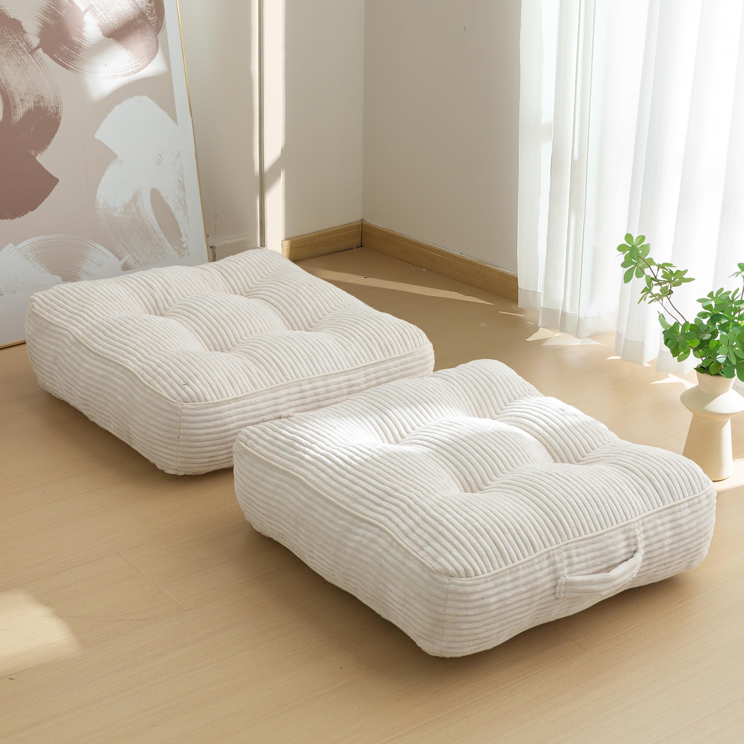 HIGOGOGO Floor Pillow Cushion for Adults, Meditation Cushion Pillow, Large Round Floor Sitting, Tufted Corduroy Cover, for Tatami Living Room or Yoga, 22x22 Inch, Beige